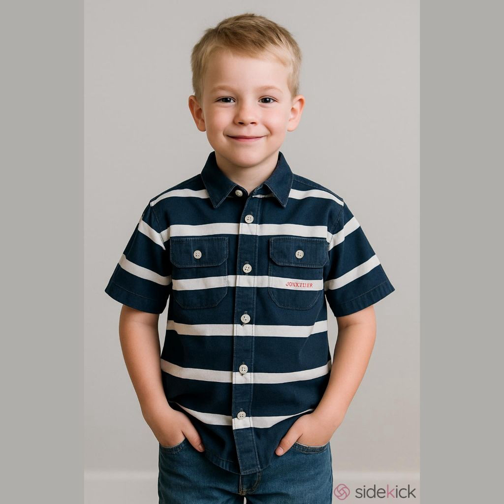 Navy Boys Guess Striped Button-Down Shirt Size Small